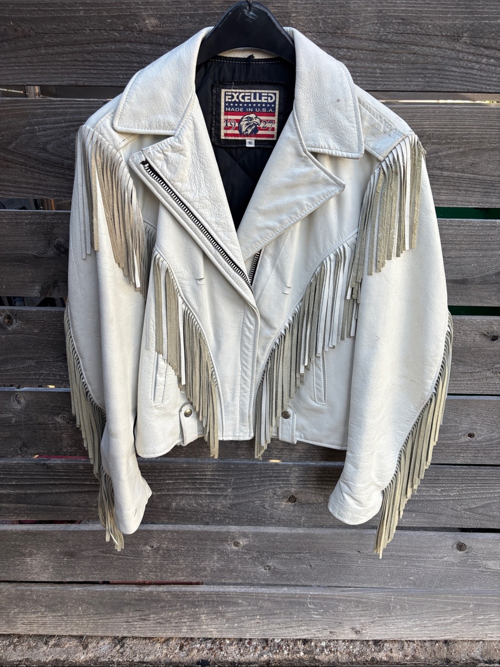 ExcelleD White Leather Fringe Moto Jacket - Women